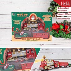 电动灯光音乐轨道火车13PCS（车头2X6.5X10cm,诞老人车厢16.5X6X7.5cm,客厢22.5X5.5X8.8cm,直轨X2,弯轨X8,周长336cm）,不含电池4XAA