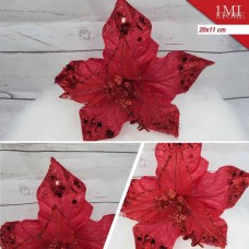 低档圣诞单头花枝直径20CM,杆11CM,8个花瓣,红色