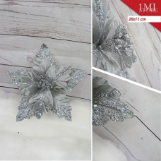 低档圣诞单头花枝直径20CM,杆11CM,8个花瓣,银色